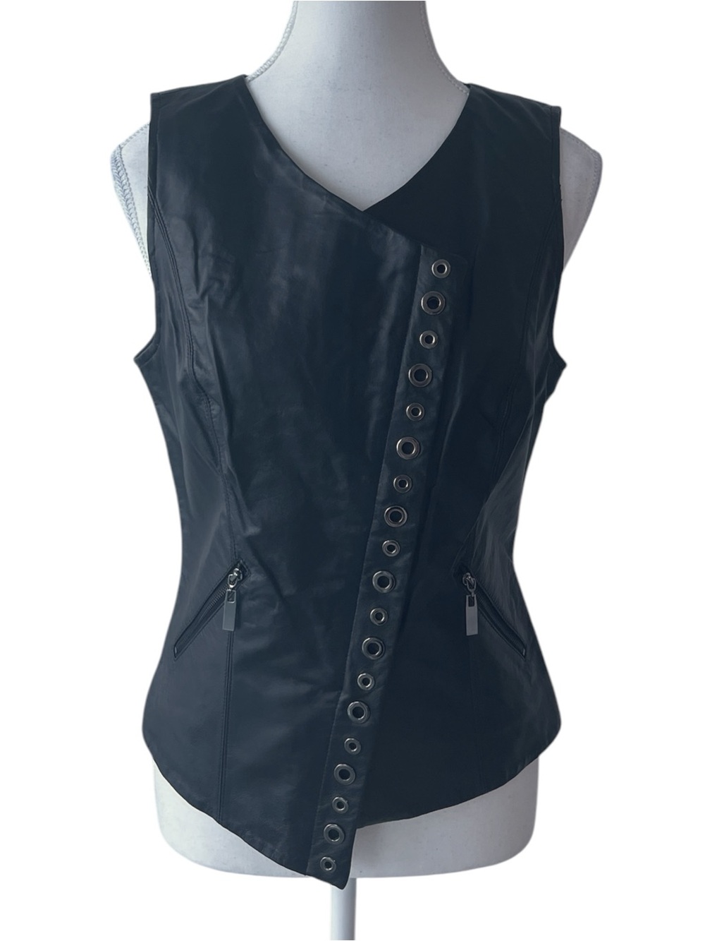 Bebe Genuine Leather Grommet-Trim Fitted Vest NWT
